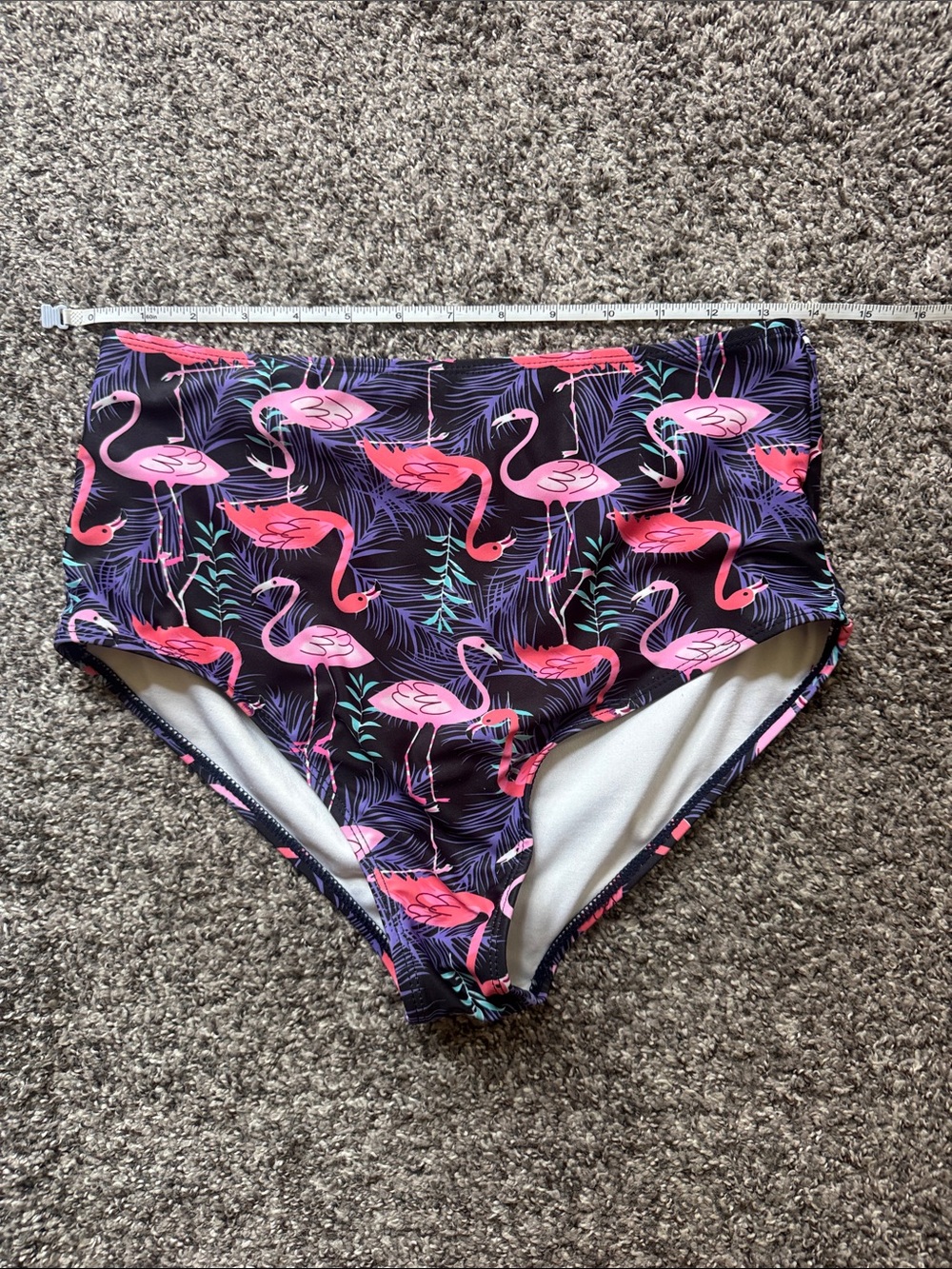 Women's High-Waist Flamingo Print Swim Bottoms - Pink on Black